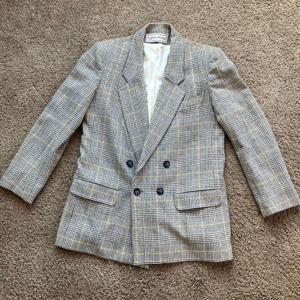 VTG Evan Picone Wool Plaid Double Breasted Blazer Union Made USA M